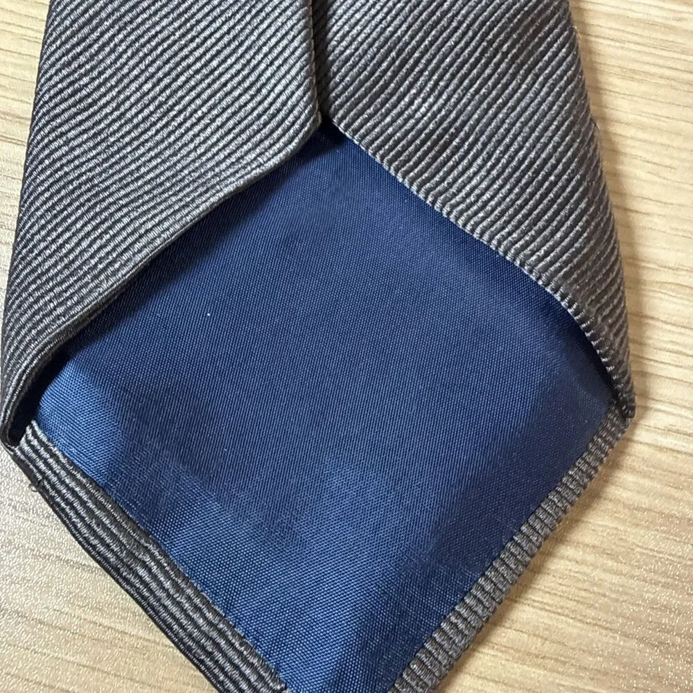 Trussardi Collection Men's Silk Tie Gray Solid Ribbed Micro Texture Made Italy